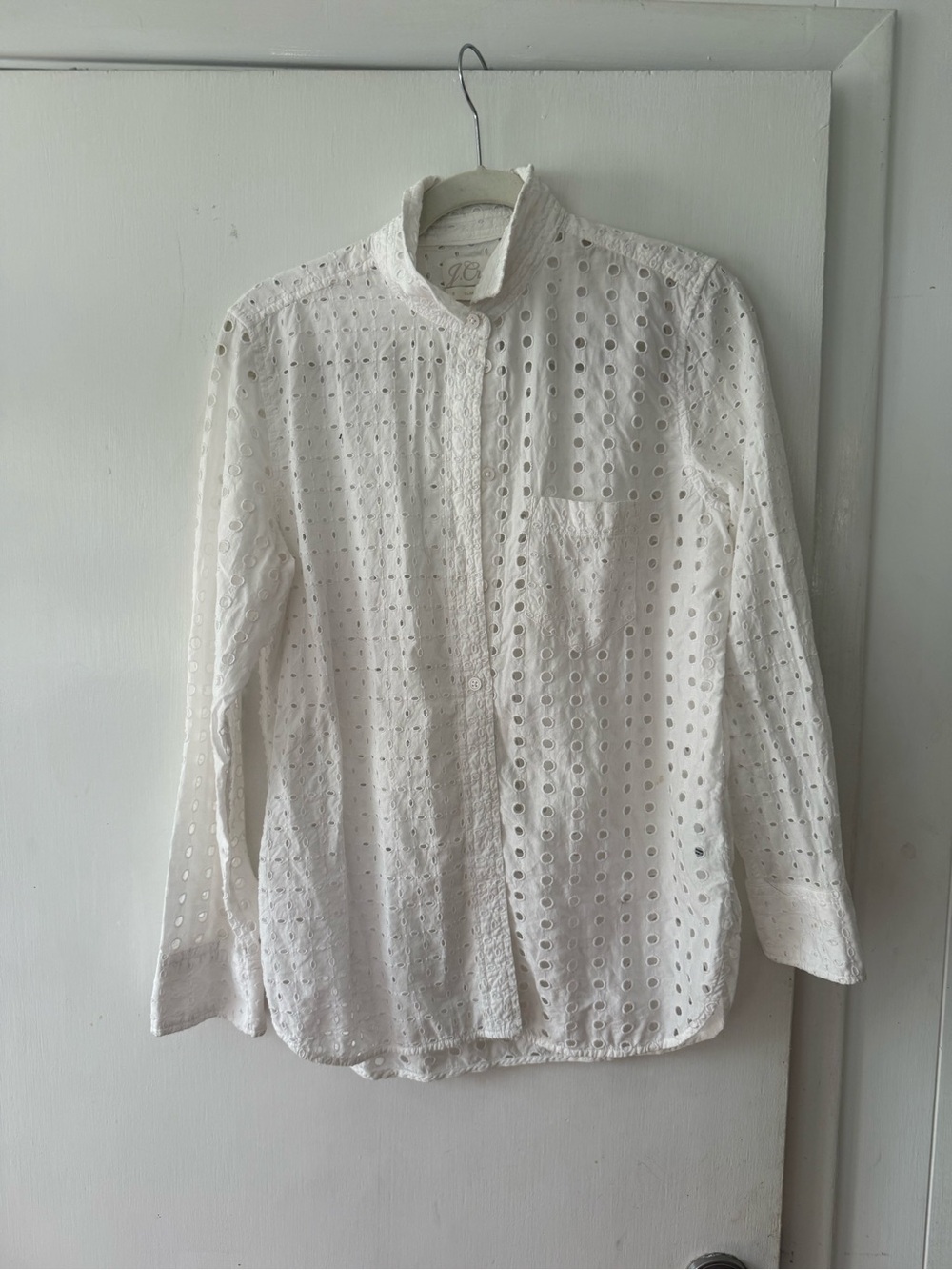 J. Crew White Eyelet Button-Down Shirt